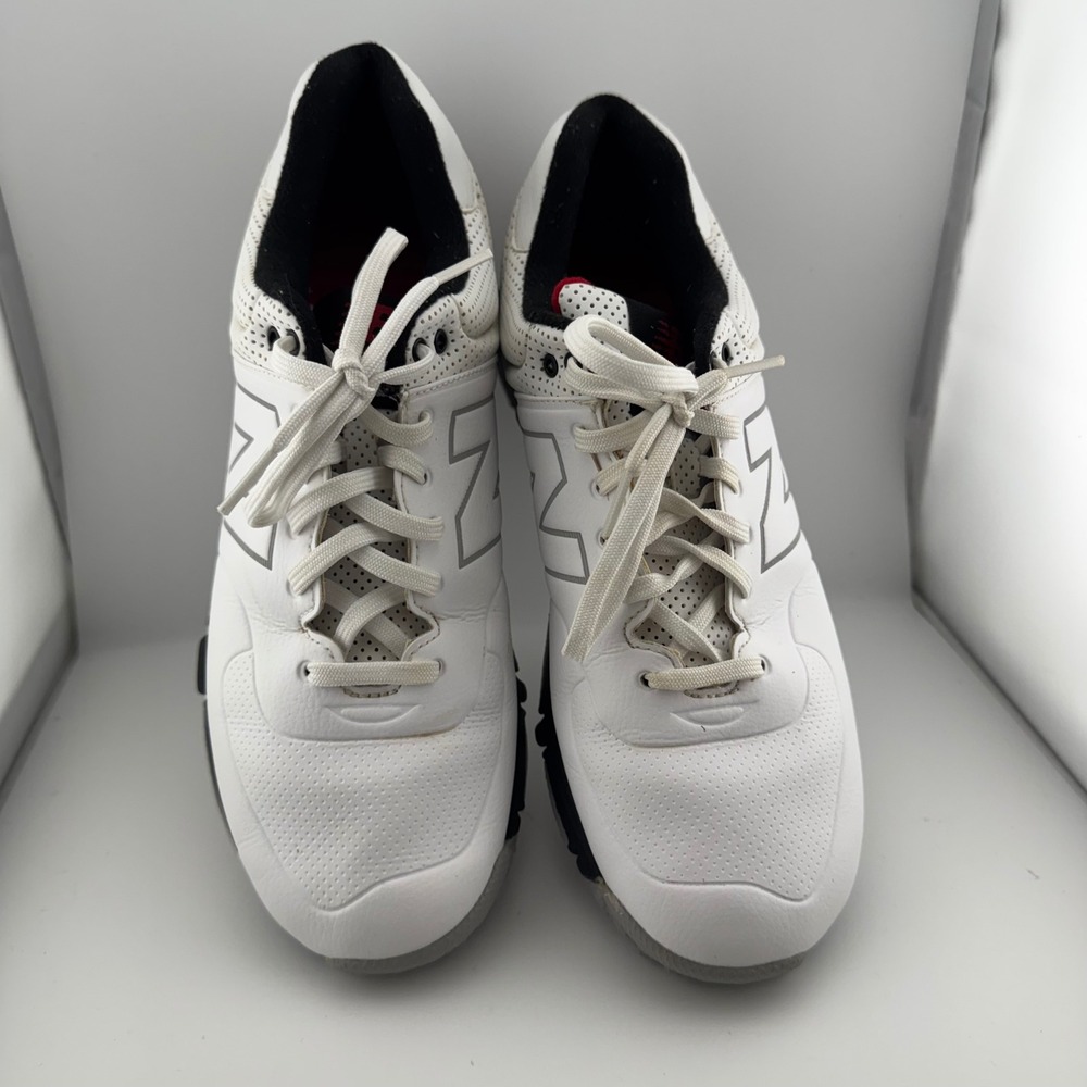New Balance 574 Golf Shoes Mens 8 White Black Red NBG574 Leather Cleated Spikes